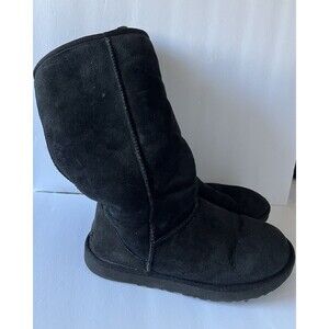 UGG Classic Womens Tall Black Suede Sheepskin Boots Size 7
